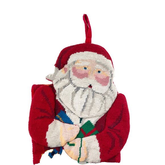 Christmas Stocking Needlepoint Santa Shape 21 in. Red White Handmade - Picture 5 of 7